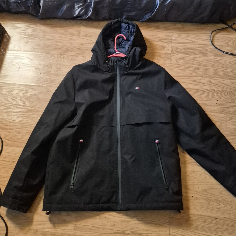 Tommy Hilfiger Black Hooded Raincoat
